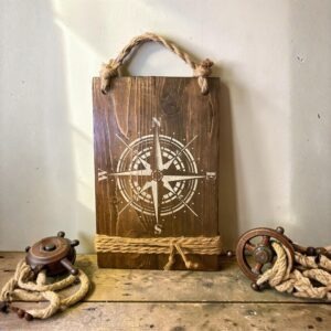 Stoer Donkerhouten Wandbord - Windroos