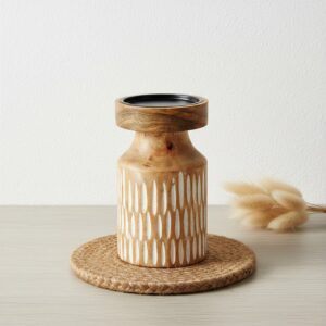 Kaarsenhouder Mangohout | Groot | 10x15x10 cm | Naturel