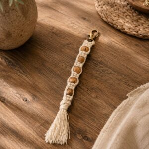 Macram? Sleutelhanger met Houten Kralen