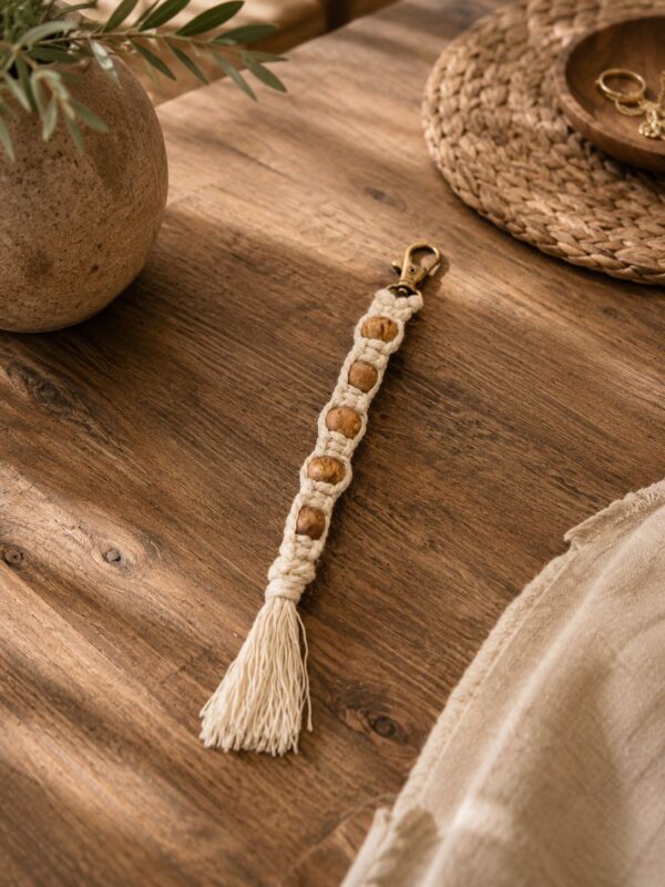 Macram? Sleutelhanger met Houten Kralen
